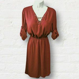 NWOT Lace Up Long to 3/4 Sleeve Midi Dress (Small)